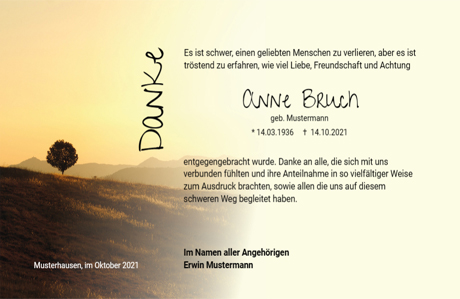 Trauerdanksagungskarte "Hügel"